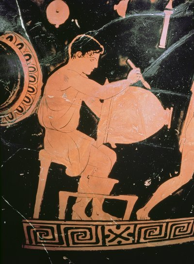 Attic red-figure bell-crater, detail showing a potter painting a bell-crater, c.430-425 BC by Komaris Painter